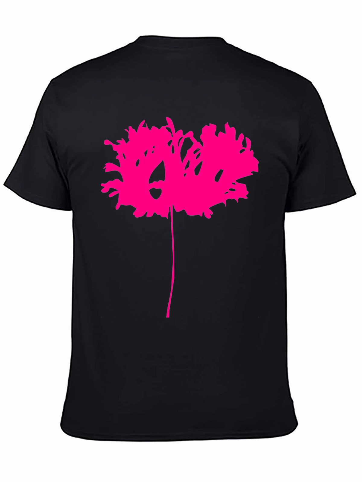 Black T-Shirt with Abstract Pink Flower Design