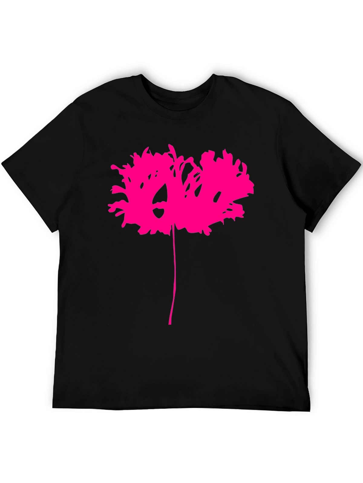 Black T-Shirt with Abstract Pink Flower Design