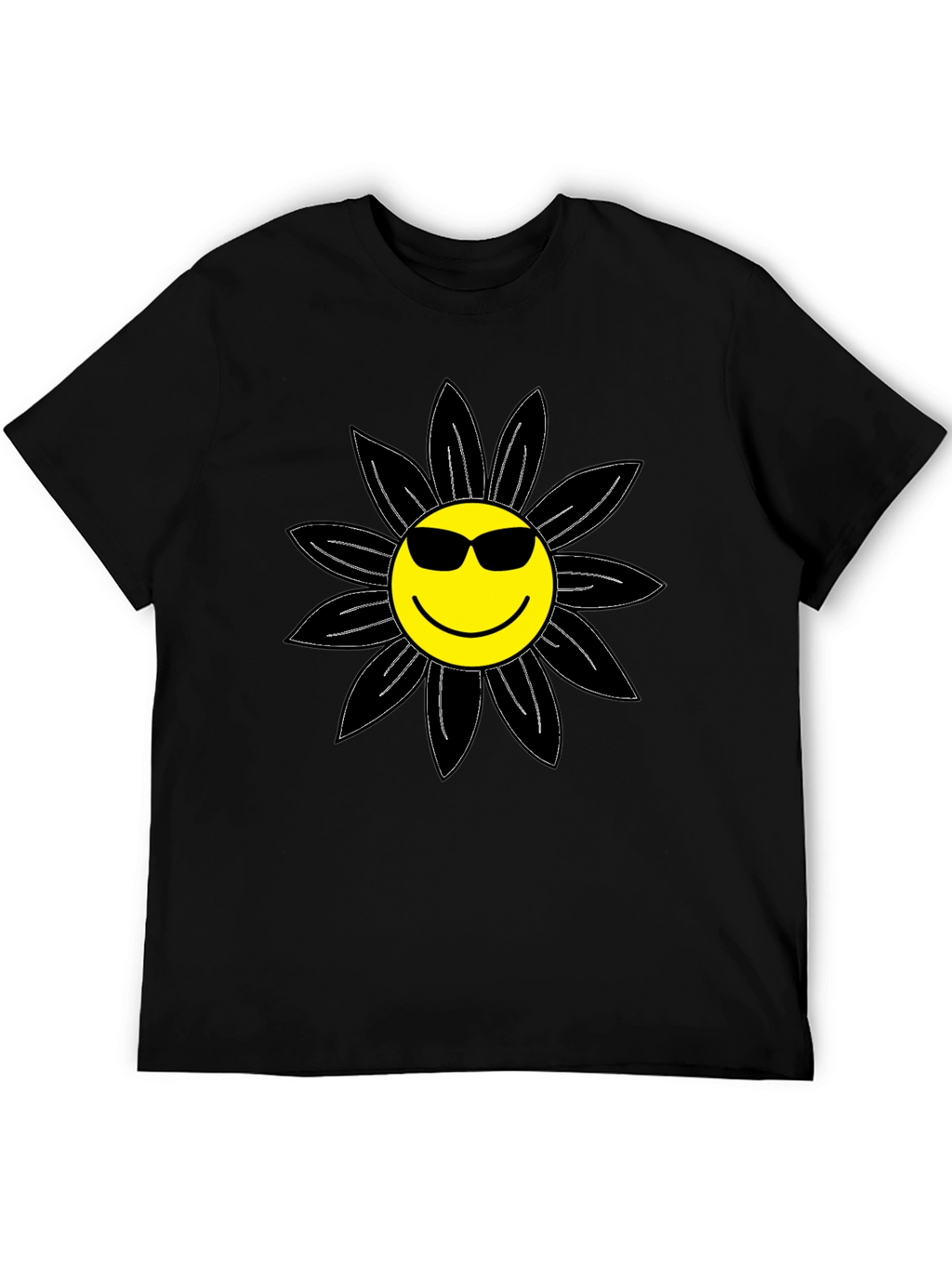 Cool Smiley Flower Graphic Tee - Black