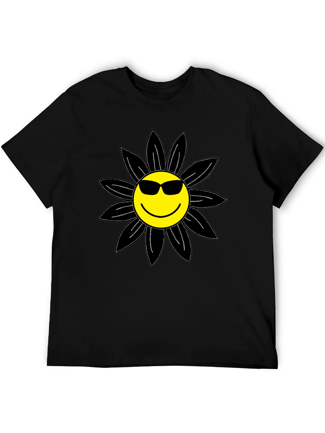 Cool Smiley Flower Graphic Tee - Black