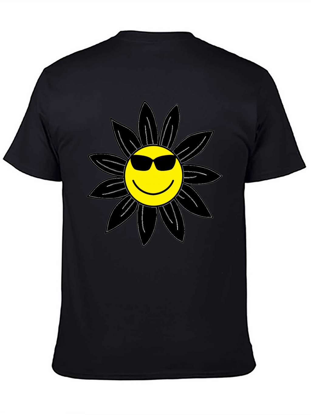 Cool Smiley Flower Graphic Tee - Black