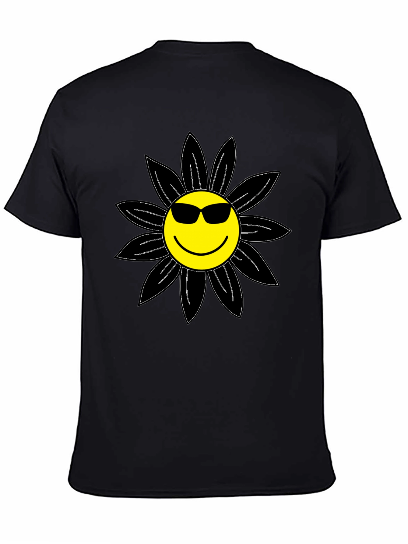 Cool Smiley Flower Graphic Tee - Black