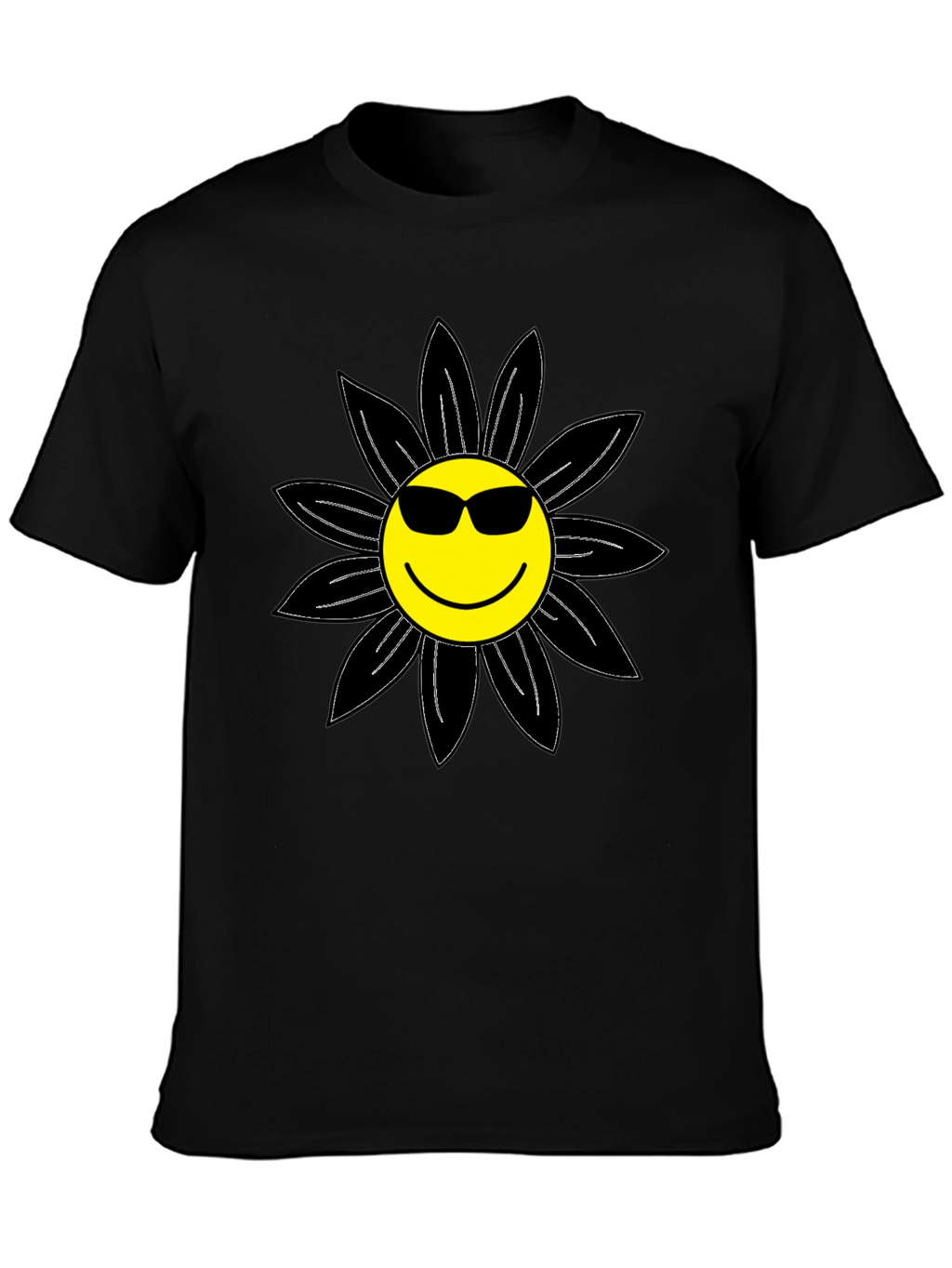 Cool Smiley Flower Graphic Tee - Black