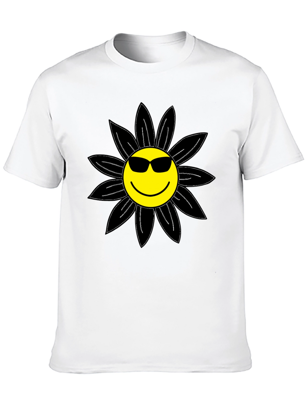 Cool Smiley Flower Graphic Tee - Black