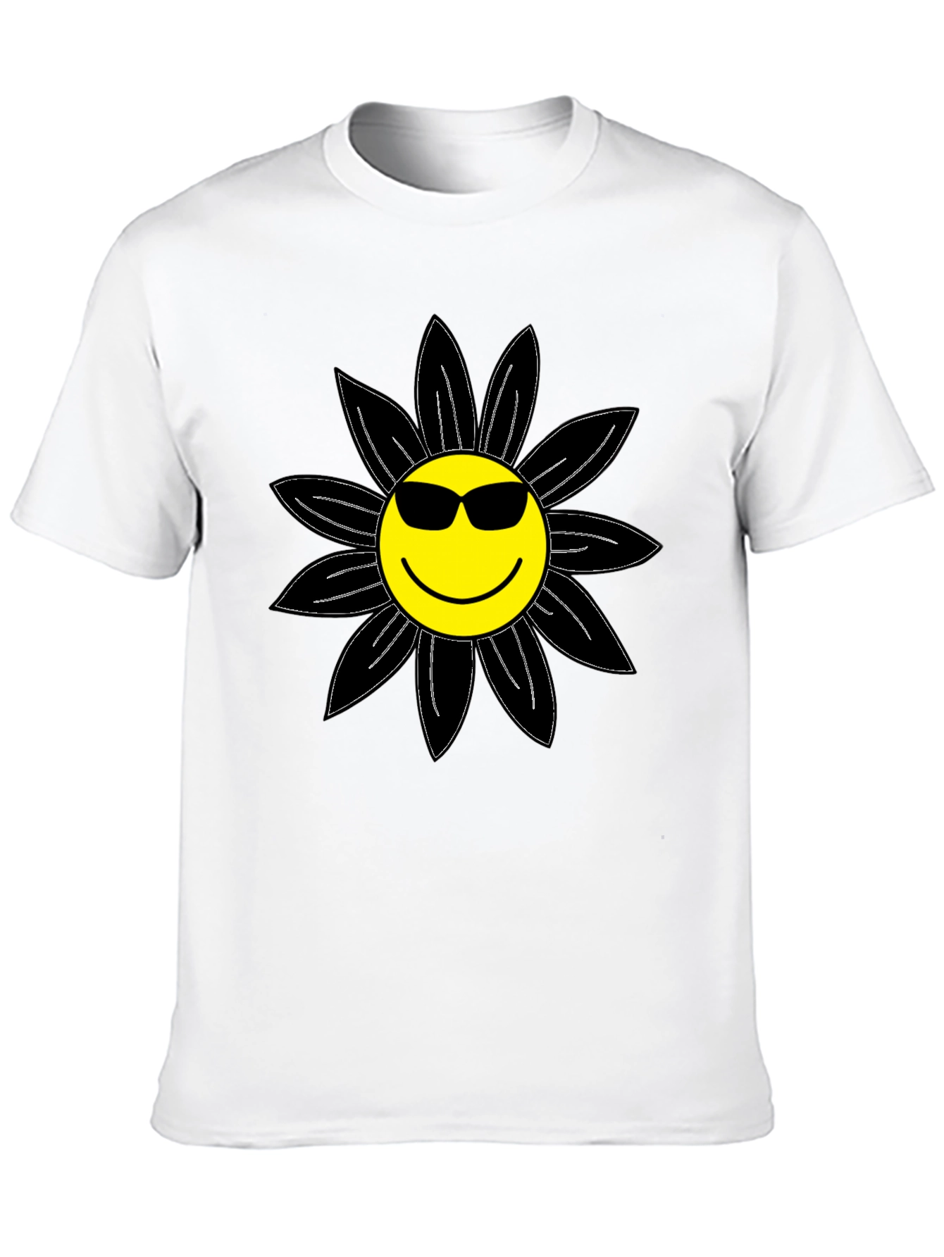 Cool Smiley Flower Graphic Tee - Black