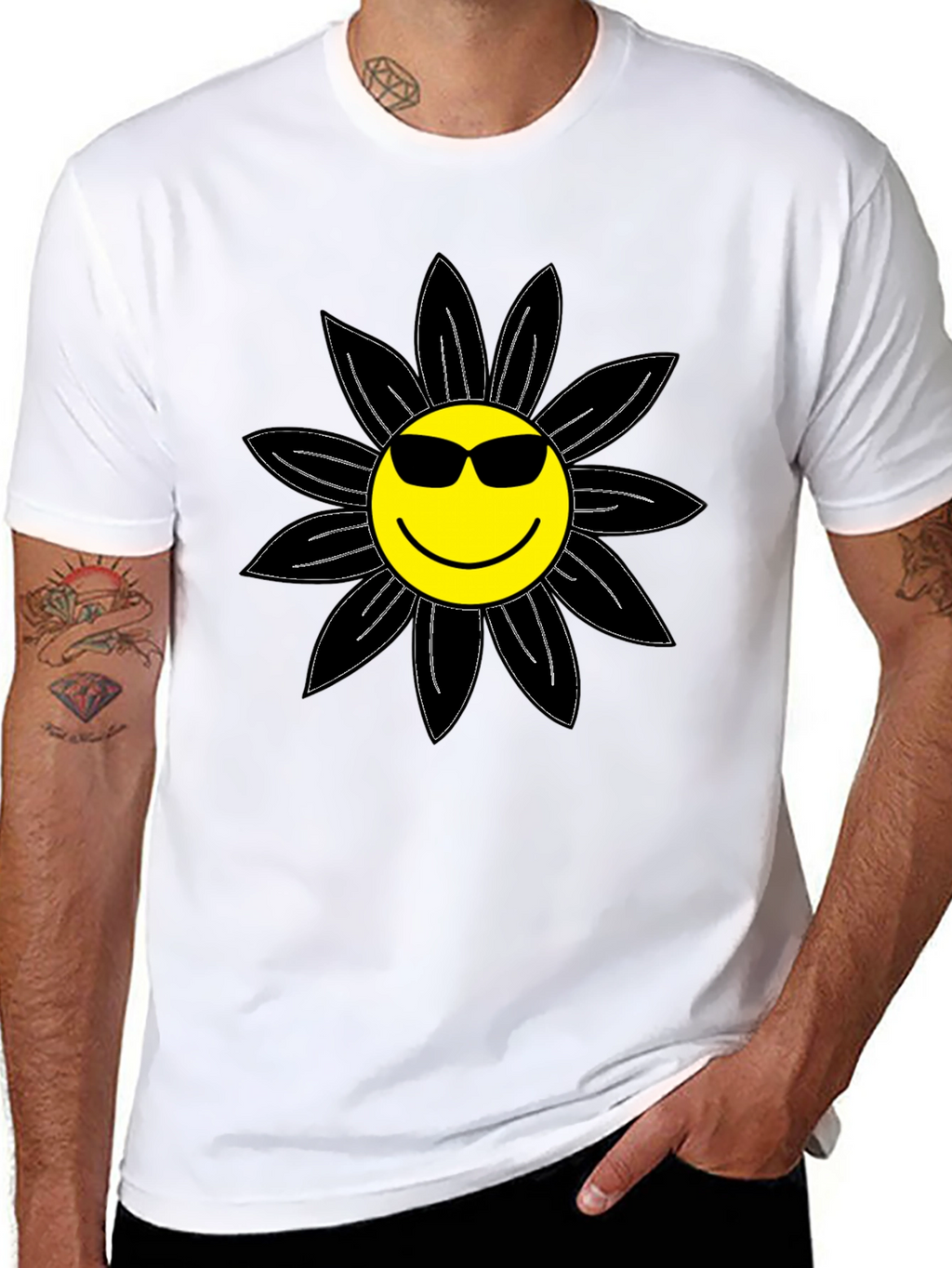 Cool Smiley Flower Graphic Tee - Black