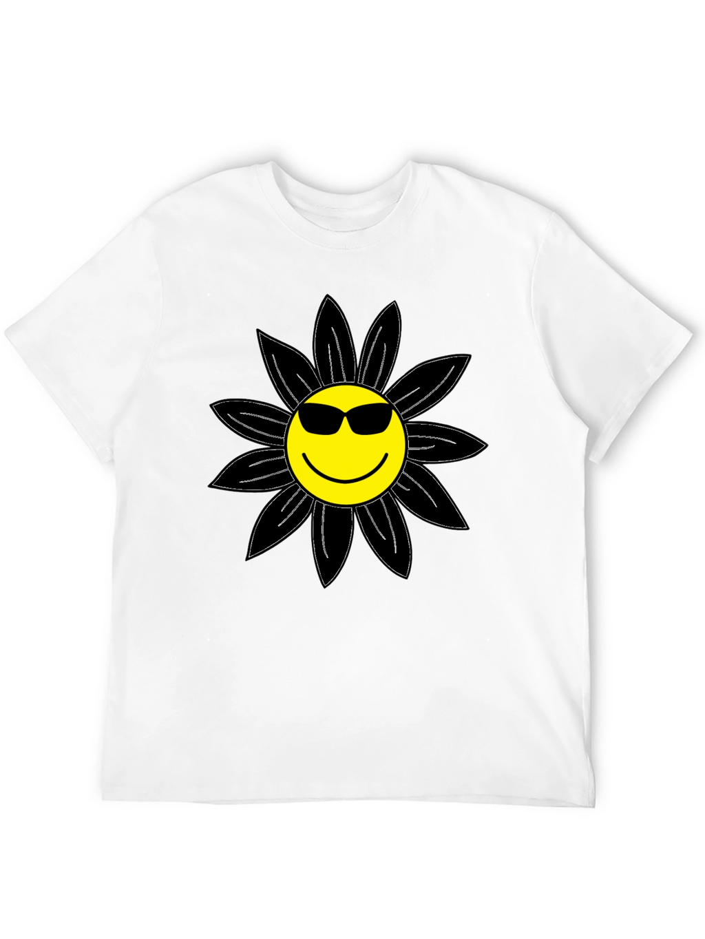 Cool Smiley Flower Graphic Tee - Black