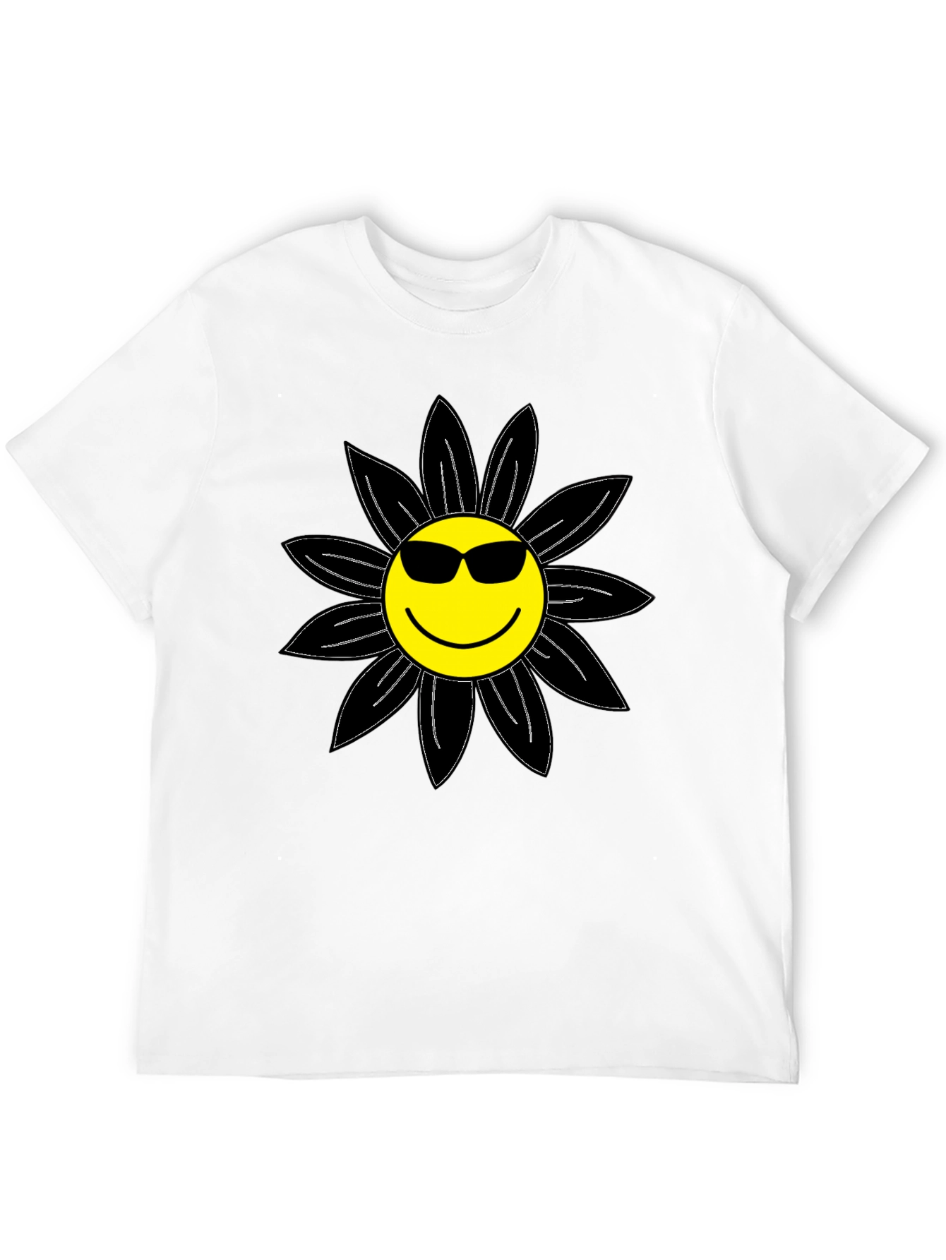 Cool Smiley Flower Graphic Tee - Black