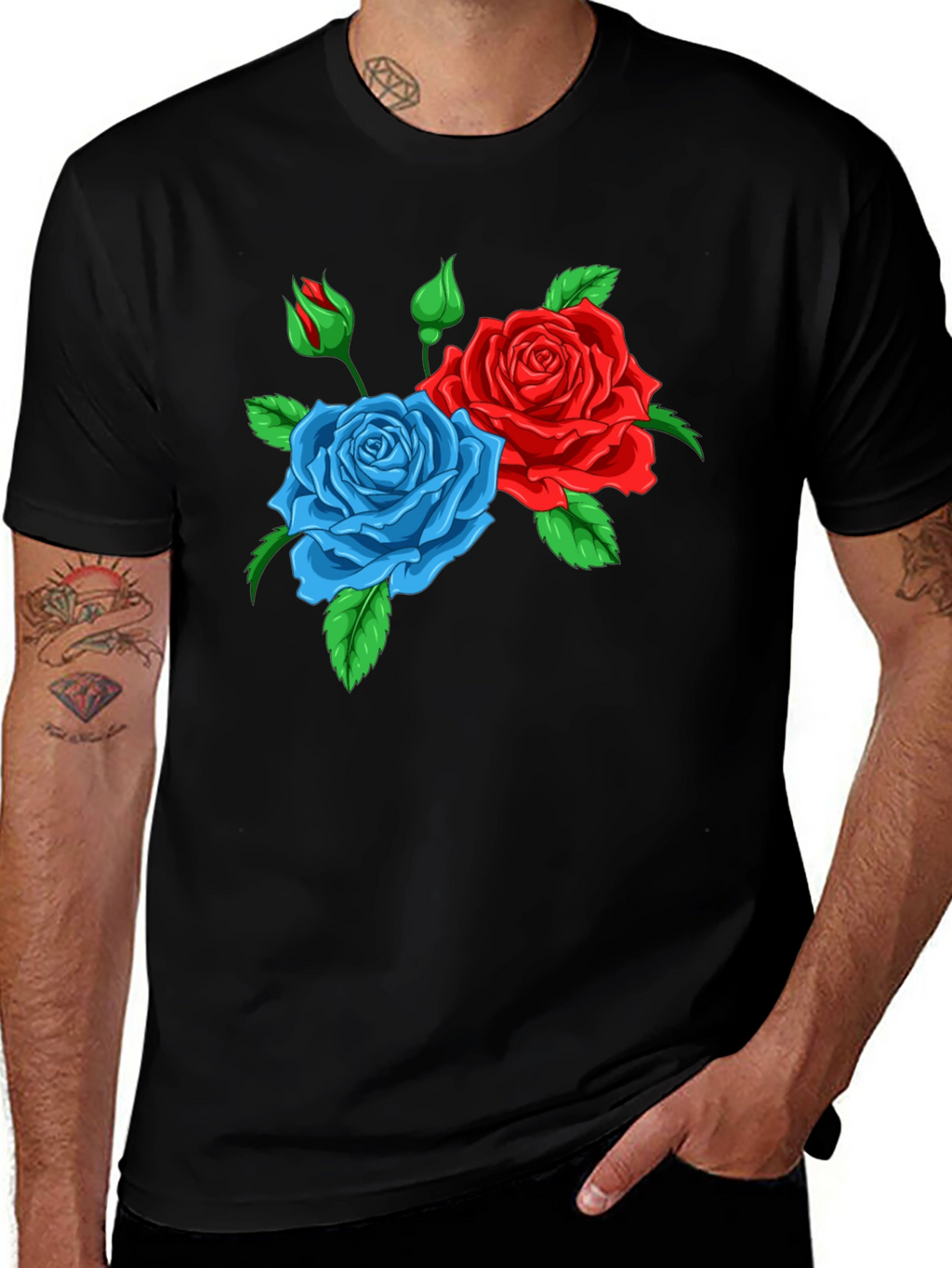 Floral Graphic T-Shirt: Red & Blue Roses