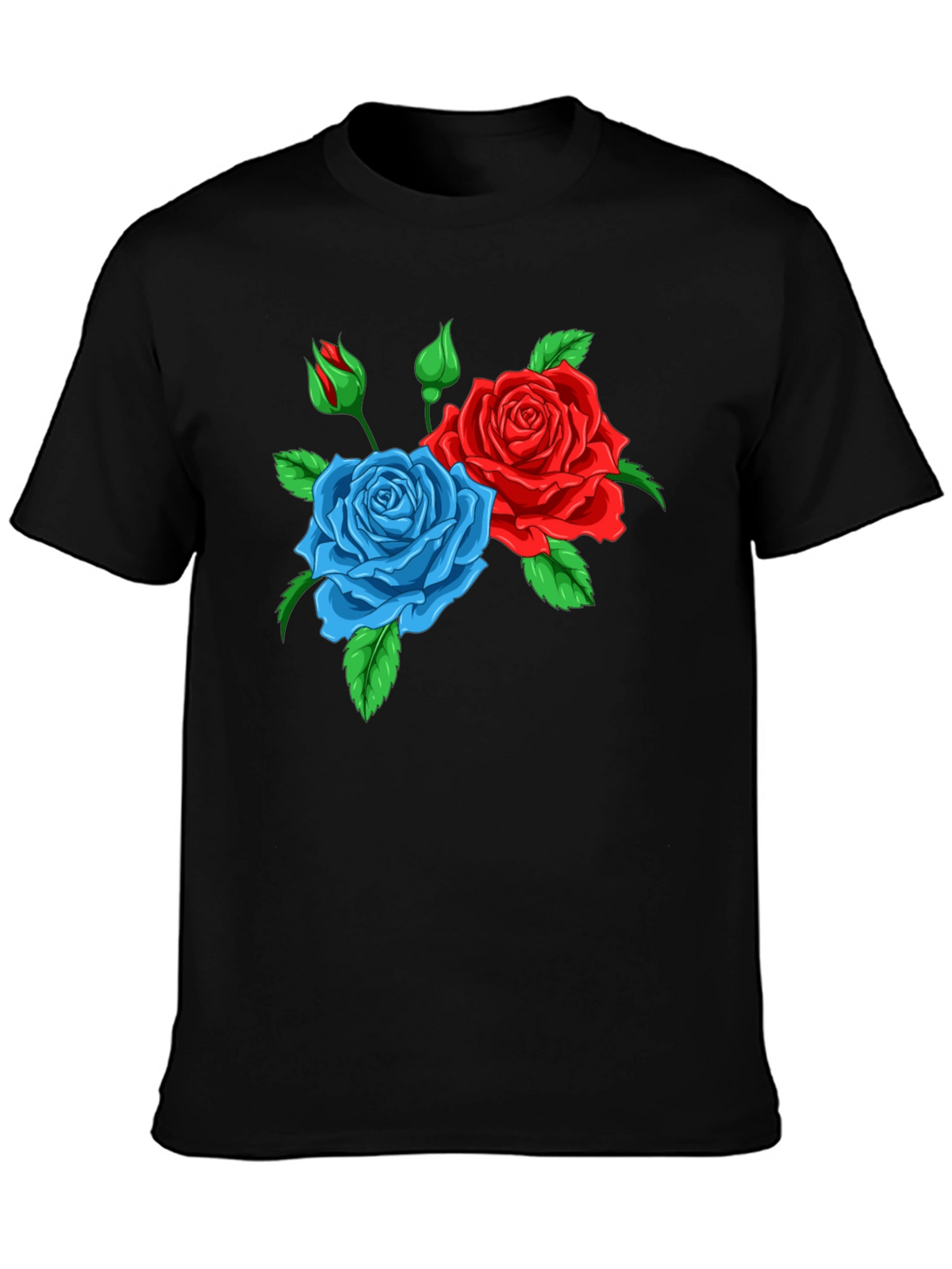 Floral Graphic T-Shirt: Red & Blue Roses