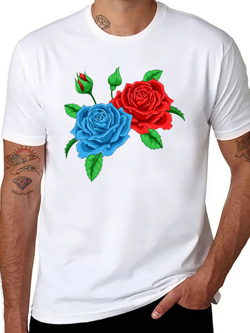 Floral Graphic T-Shirt: Red & Blue Roses