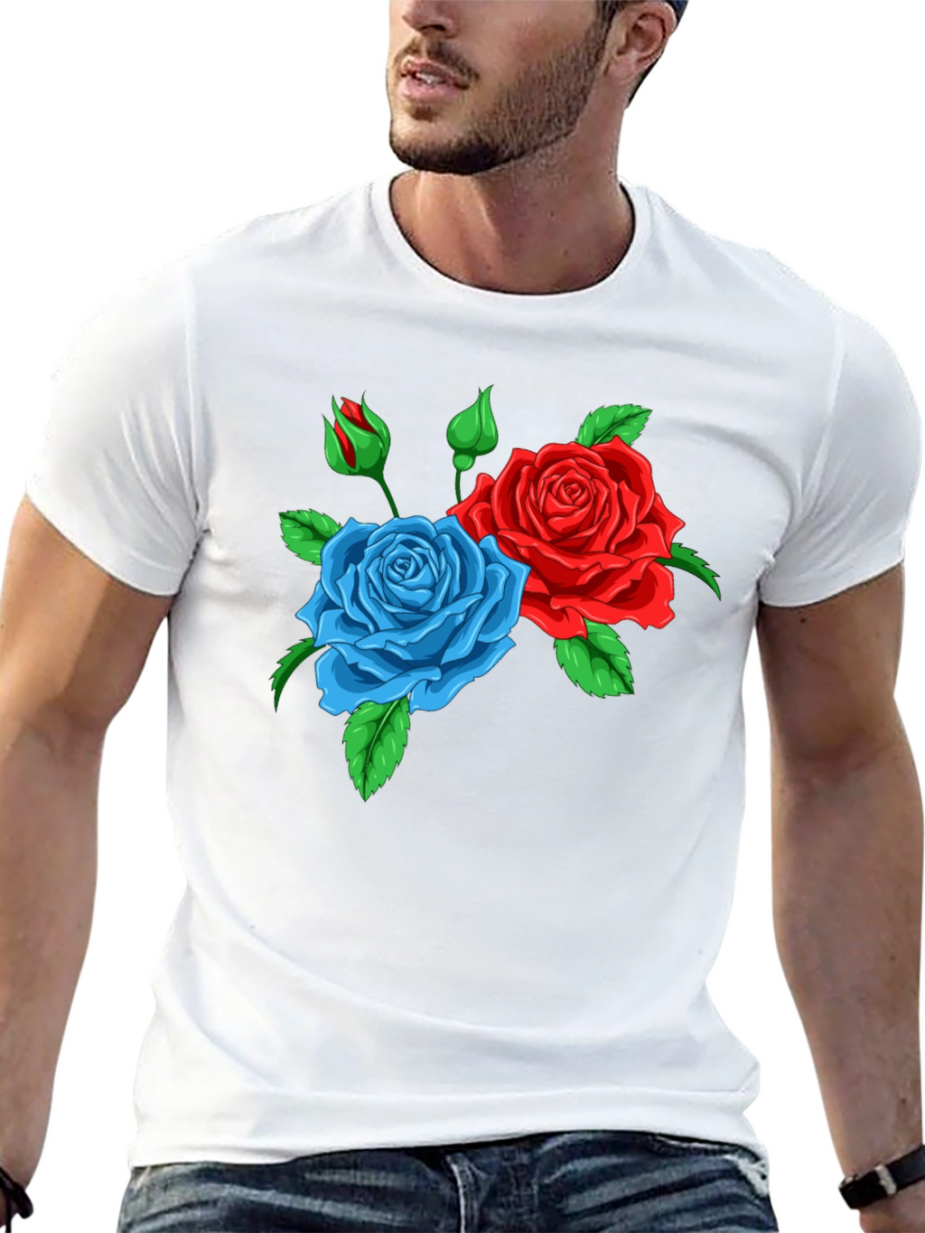 Floral Graphic T-Shirt: Red & Blue Roses
