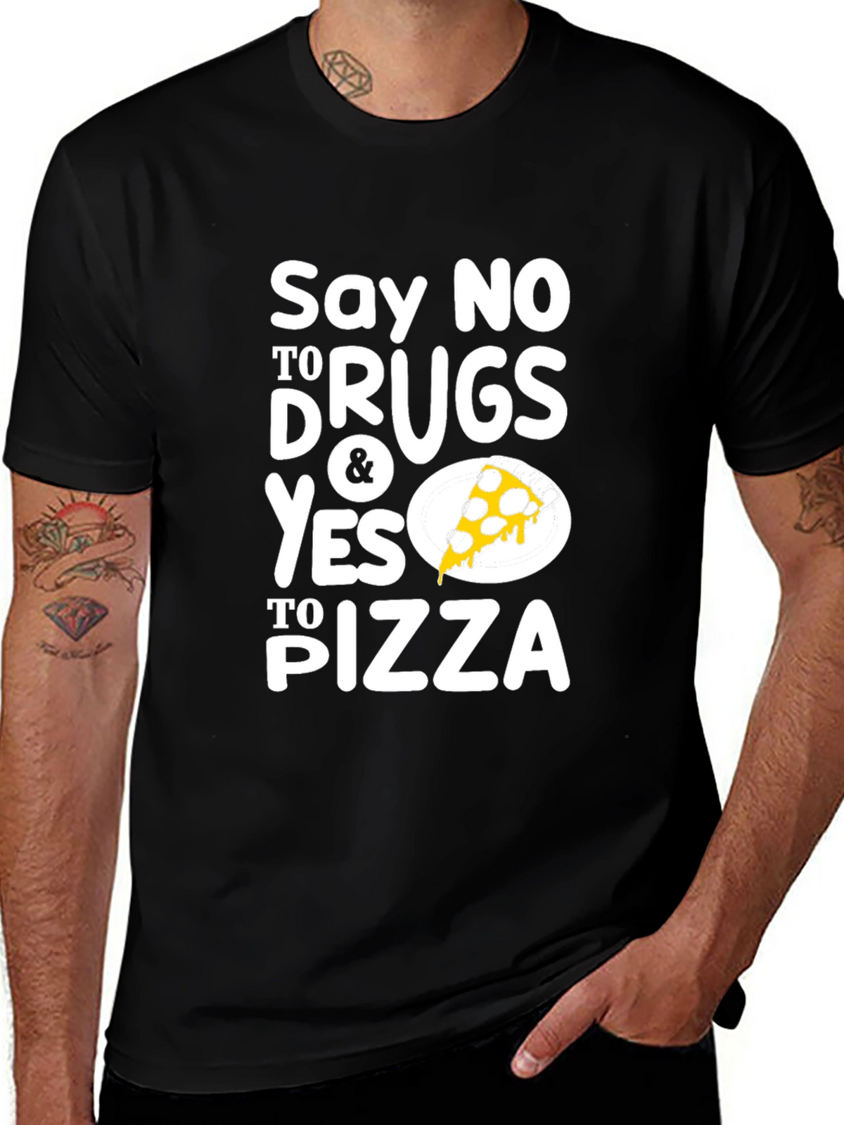 Say No To Drugs Yes To Pizza Black T-Shirt
