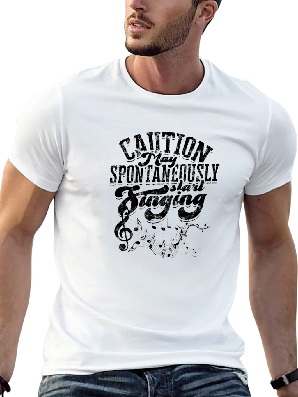 Caution Spontaneously Start Singing Black T-Shirt