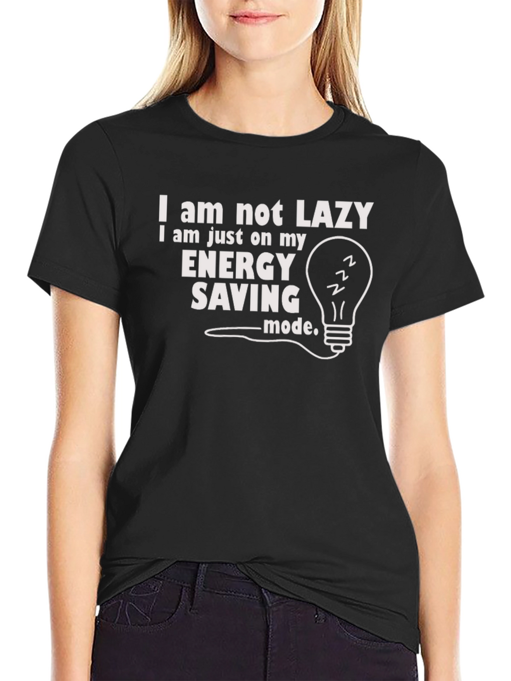 Funny Energy Saving Mode Graphic Tee - Black