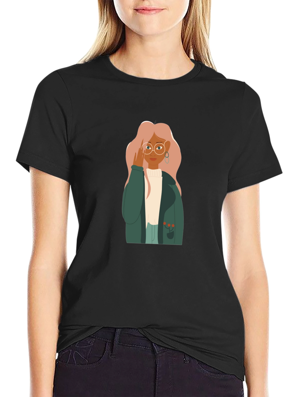 Stylish Graphic Tee - Woman with Glasses