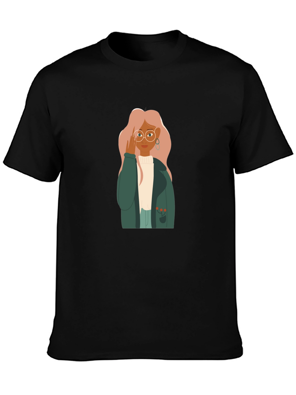 Stylish Graphic Tee - Woman with Glasses
