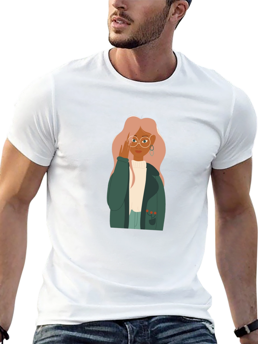Stylish Graphic Tee - Woman with Glasses