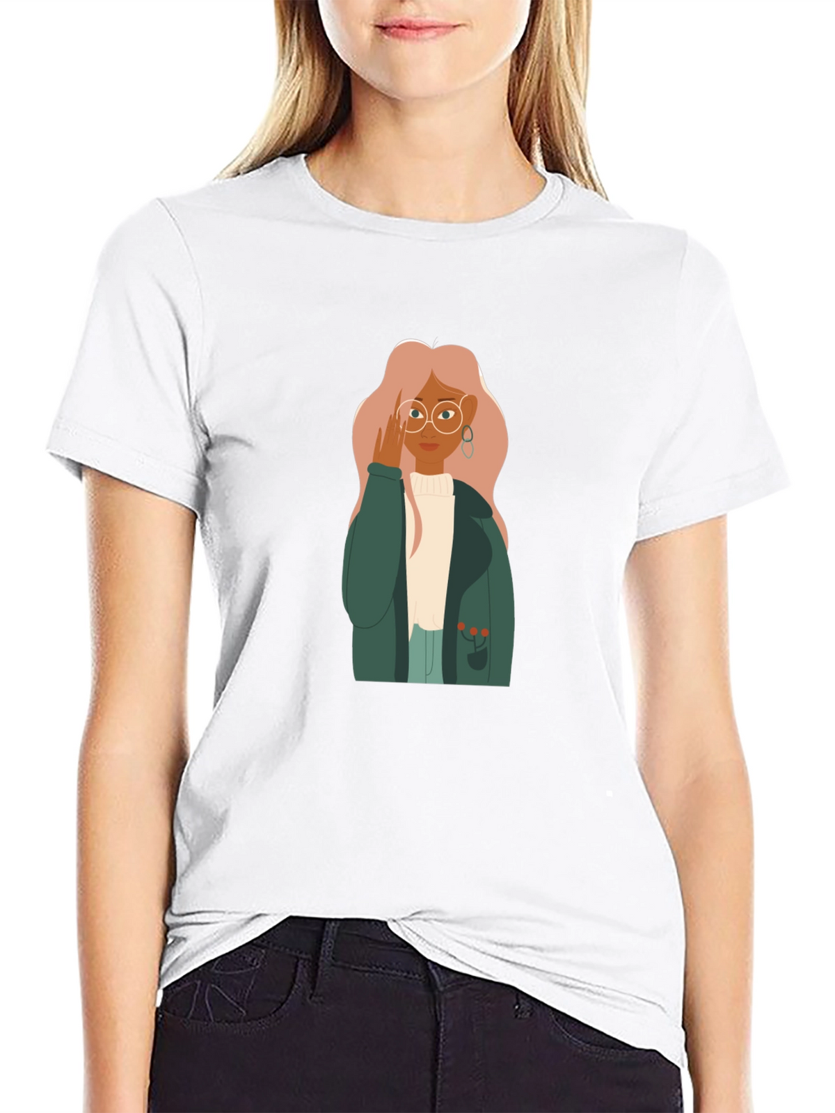 Stylish Graphic Tee - Woman with Glasses