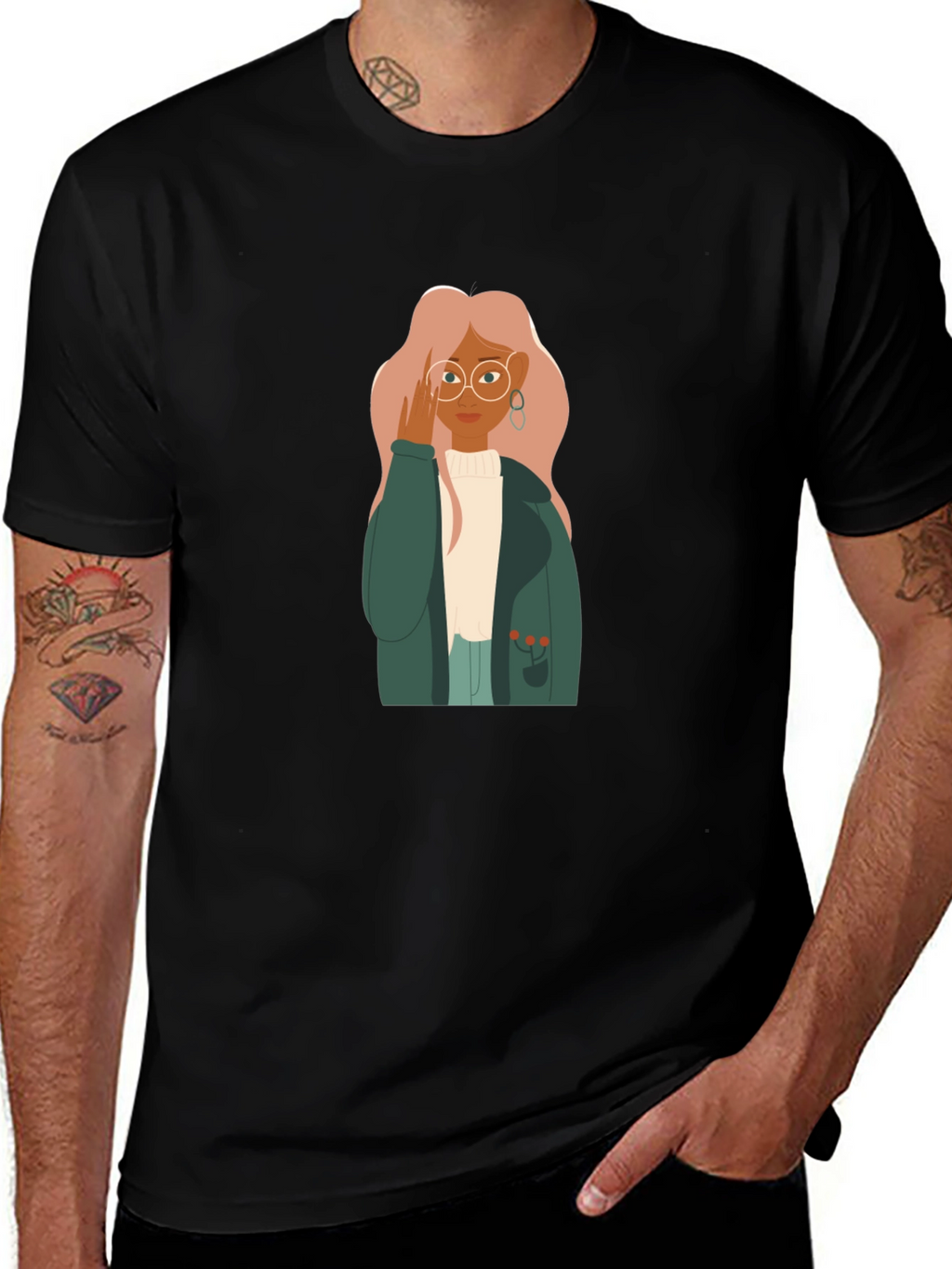 Stylish Graphic Tee - Woman with Glasses