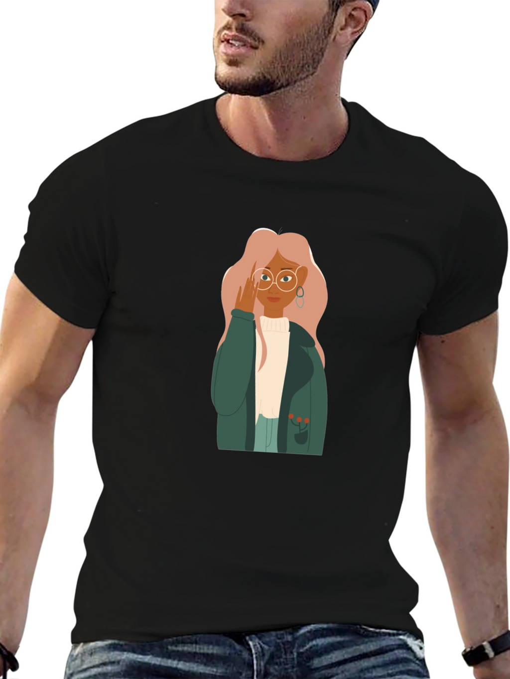 Stylish Graphic Tee - Woman with Glasses
