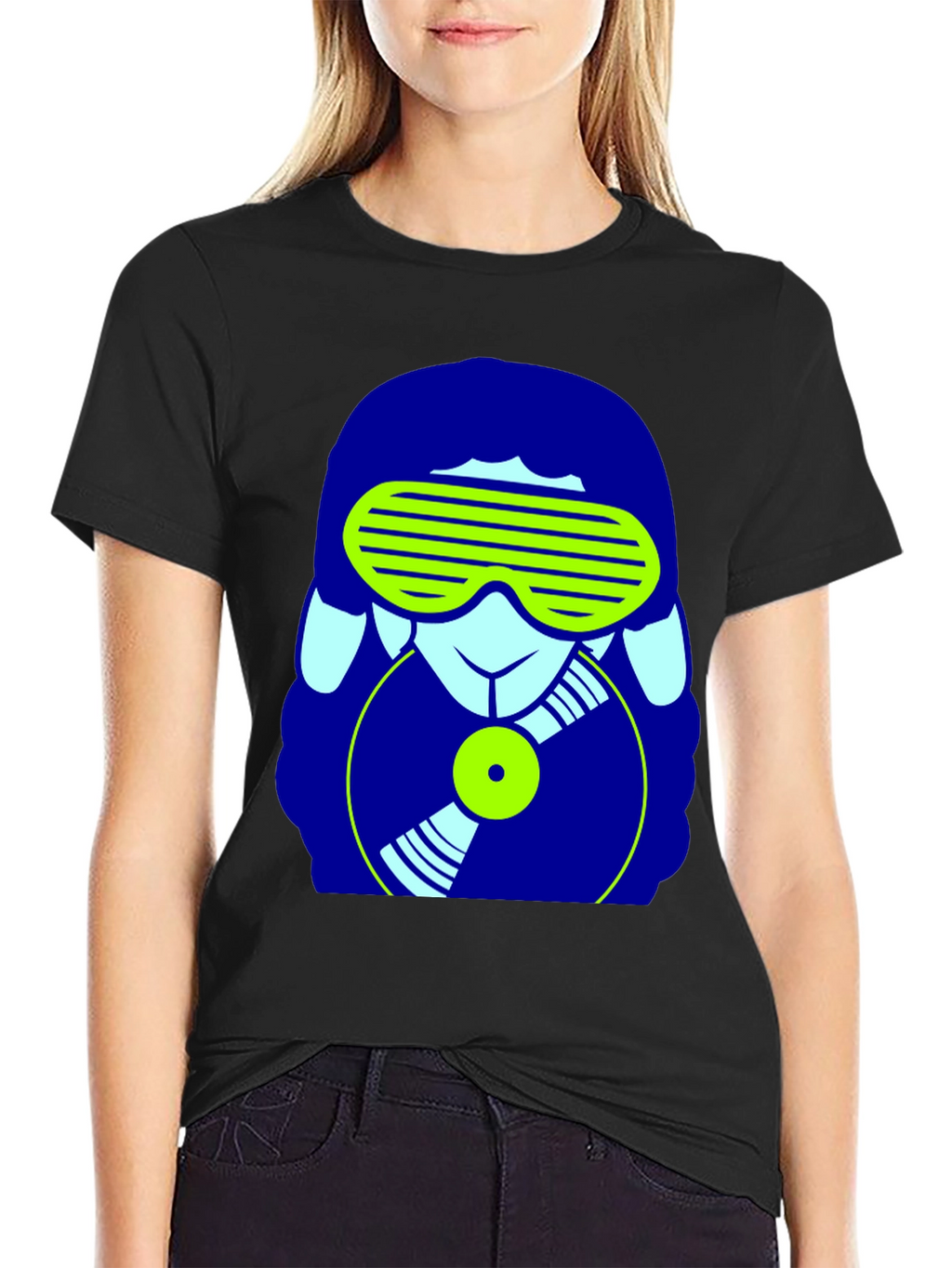 DJ Sheep Graphic Tee - Black Cotton T-Shirt