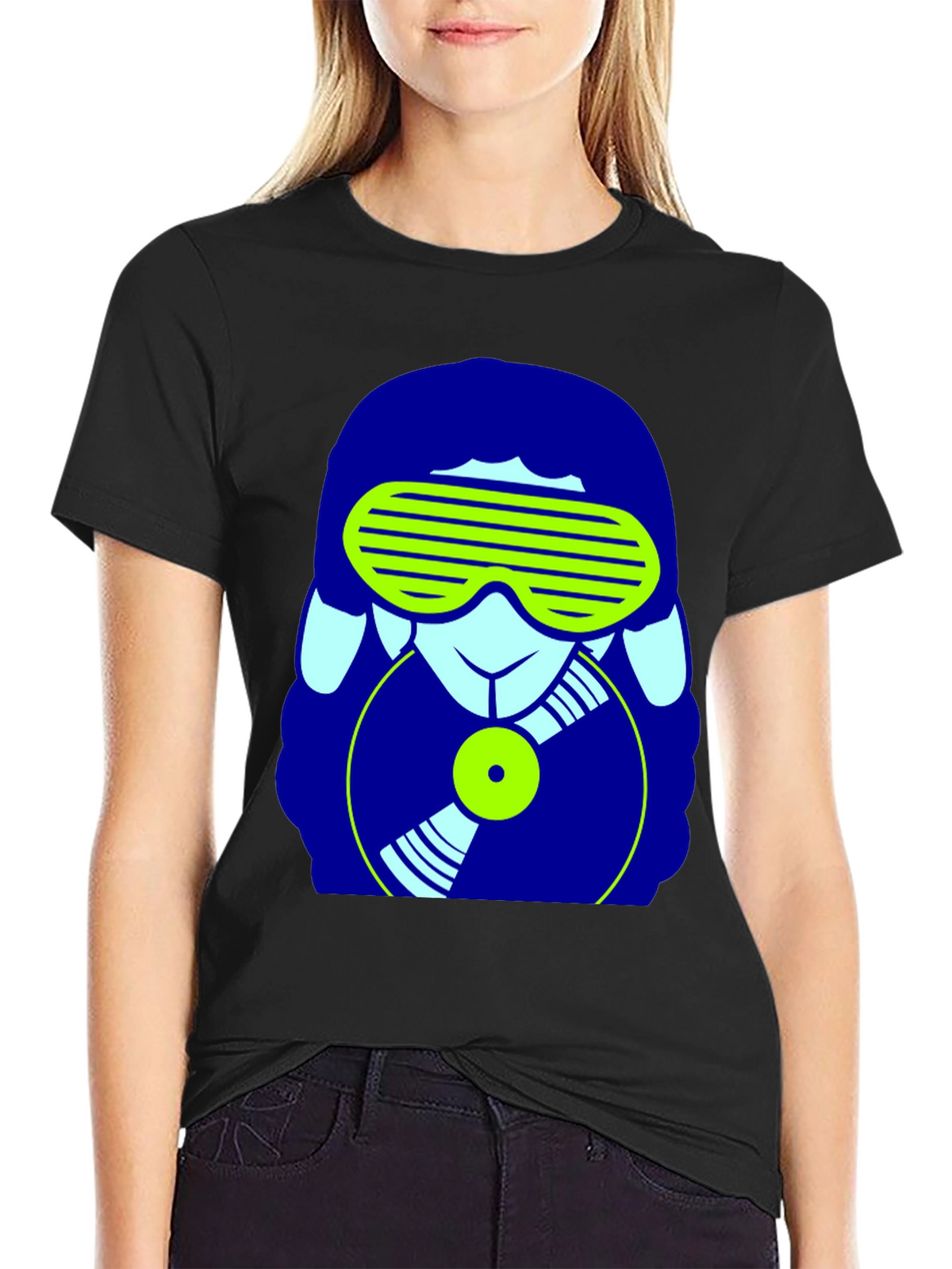 DJ Sheep Graphic Tee - Black Cotton T-Shirt