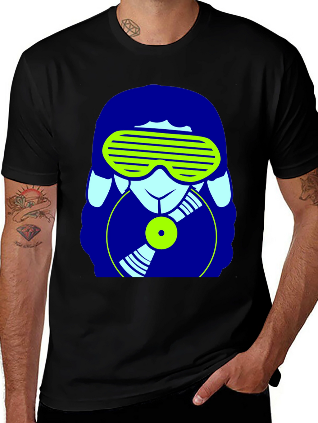 DJ Sheep Graphic Tee - Black Cotton T-Shirt