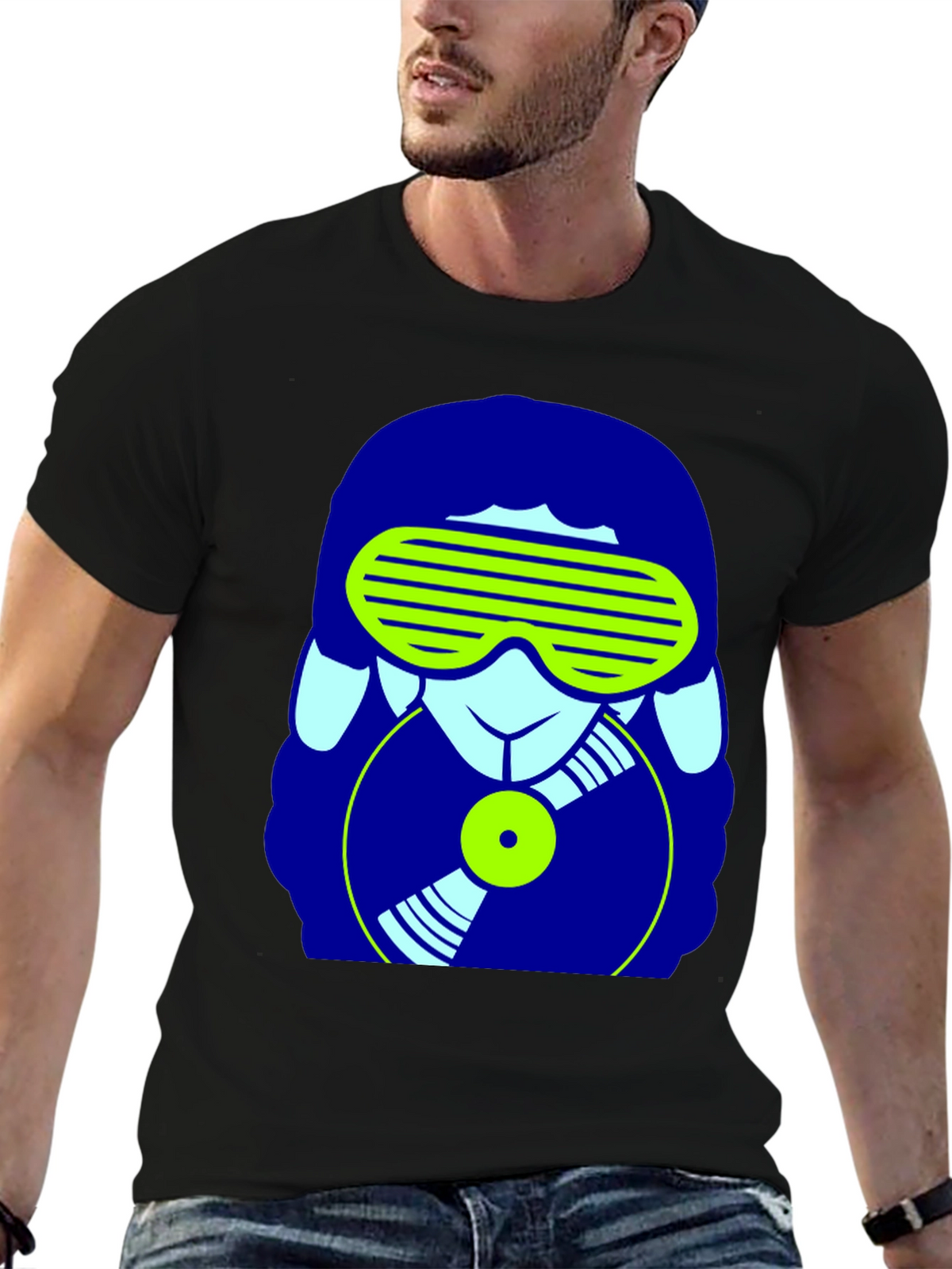 DJ Sheep Graphic Tee - Black Cotton T-Shirt