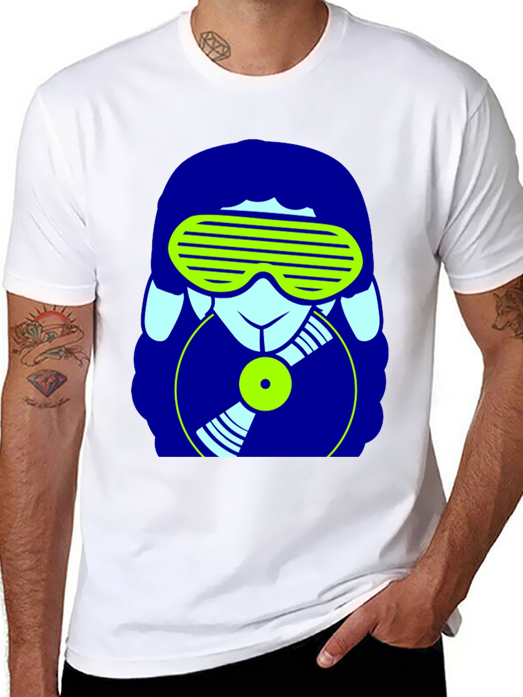 DJ Sheep Graphic Tee - Black Cotton T-Shirt