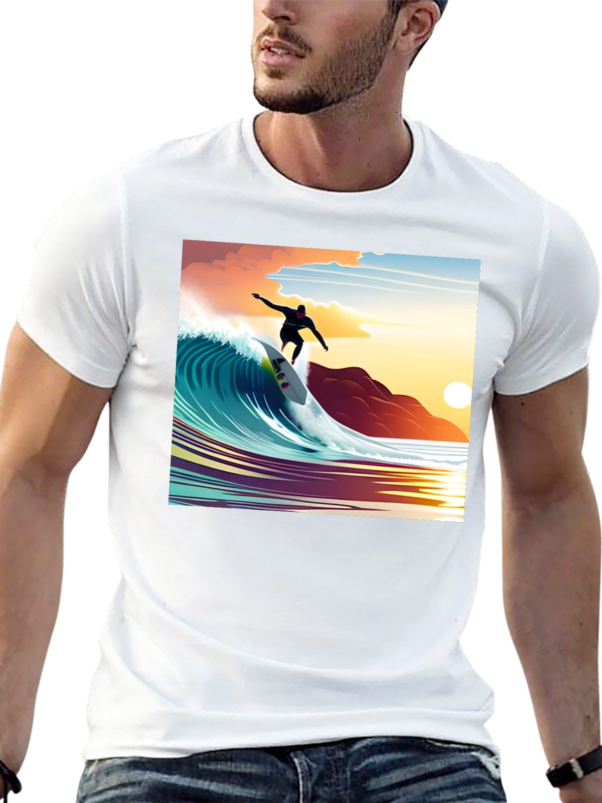 Surfer Wave Graphic Tee - Black