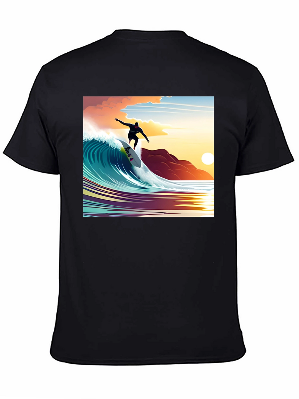 Surfer Wave Graphic Tee - Black