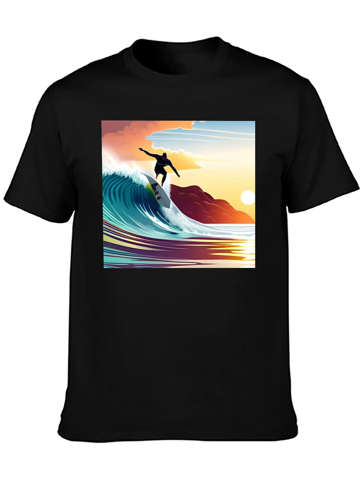 Surfer Wave Graphic Tee - Black