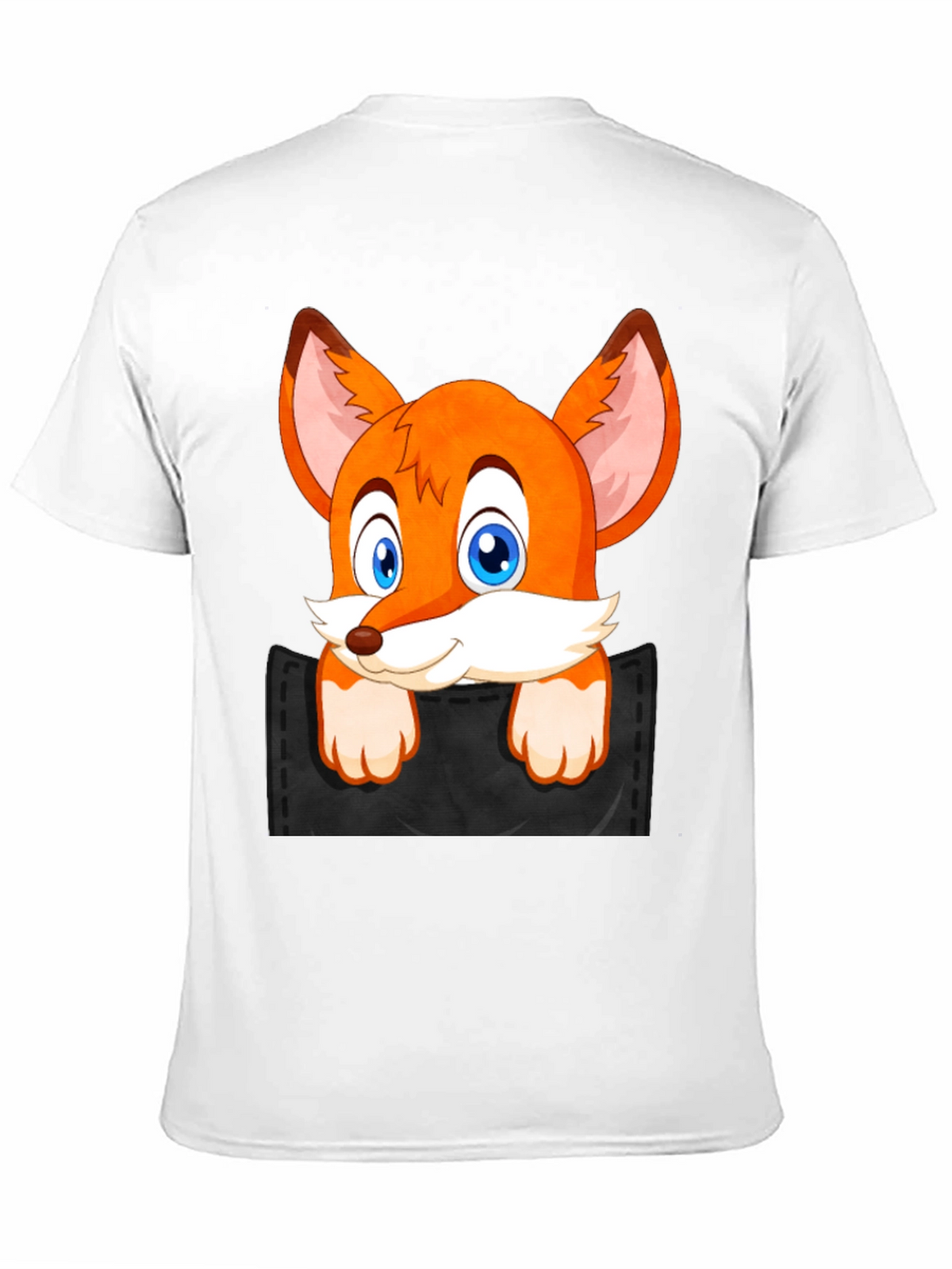 Fox in Pocket Black T-Shirt Cartoon Animal Tee