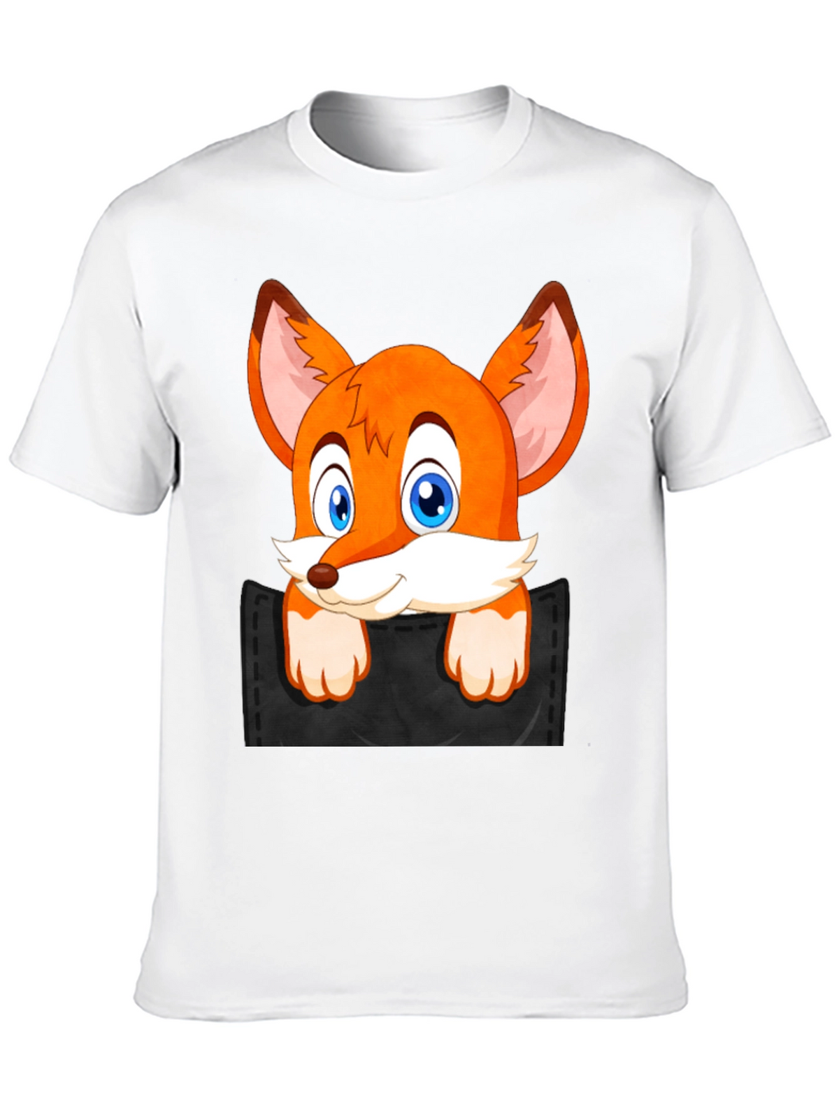 Fox in Pocket Black T-Shirt Cartoon Animal Tee