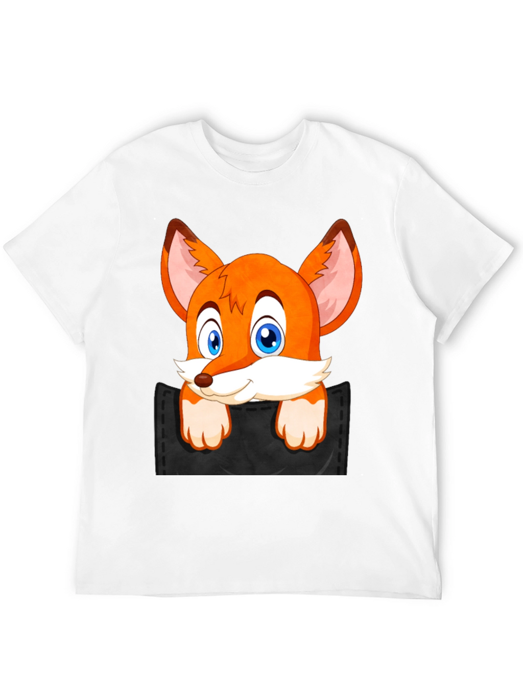 Fox in Pocket Black T-Shirt Cartoon Animal Tee