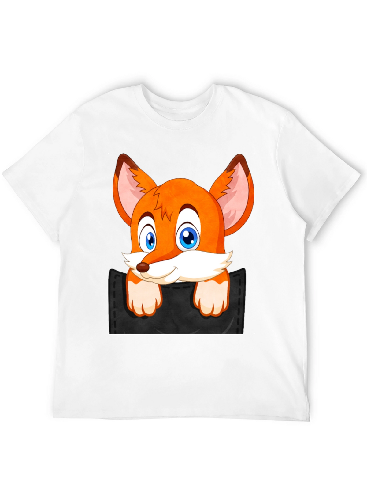 Fox in Pocket Black T-Shirt Cartoon Animal Tee
