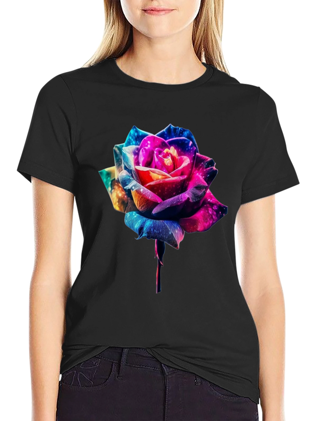 Galaxy Rose Graphic Tee - Black