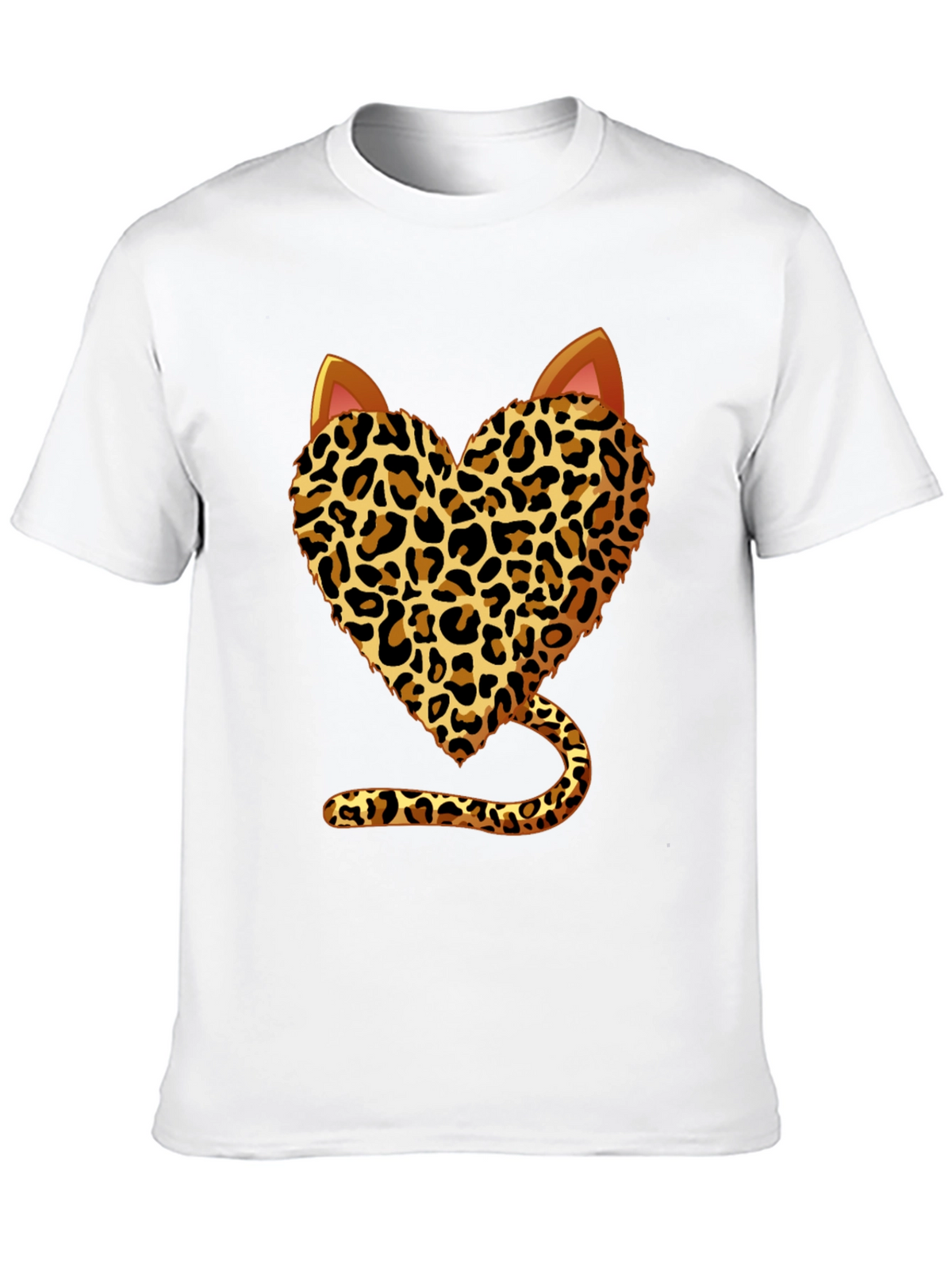 Leopard Heart Cat T-Shirt - Stylish Animal Print Tee