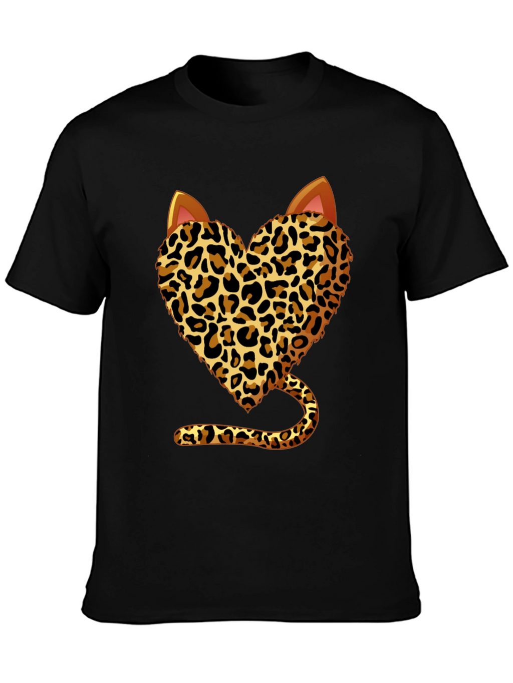 Leopard Heart Cat T-Shirt - Stylish Animal Print Tee