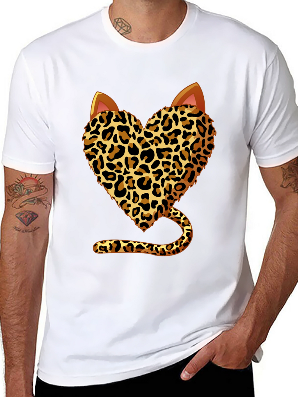 Leopard Heart Cat T-Shirt - Stylish Animal Print Tee