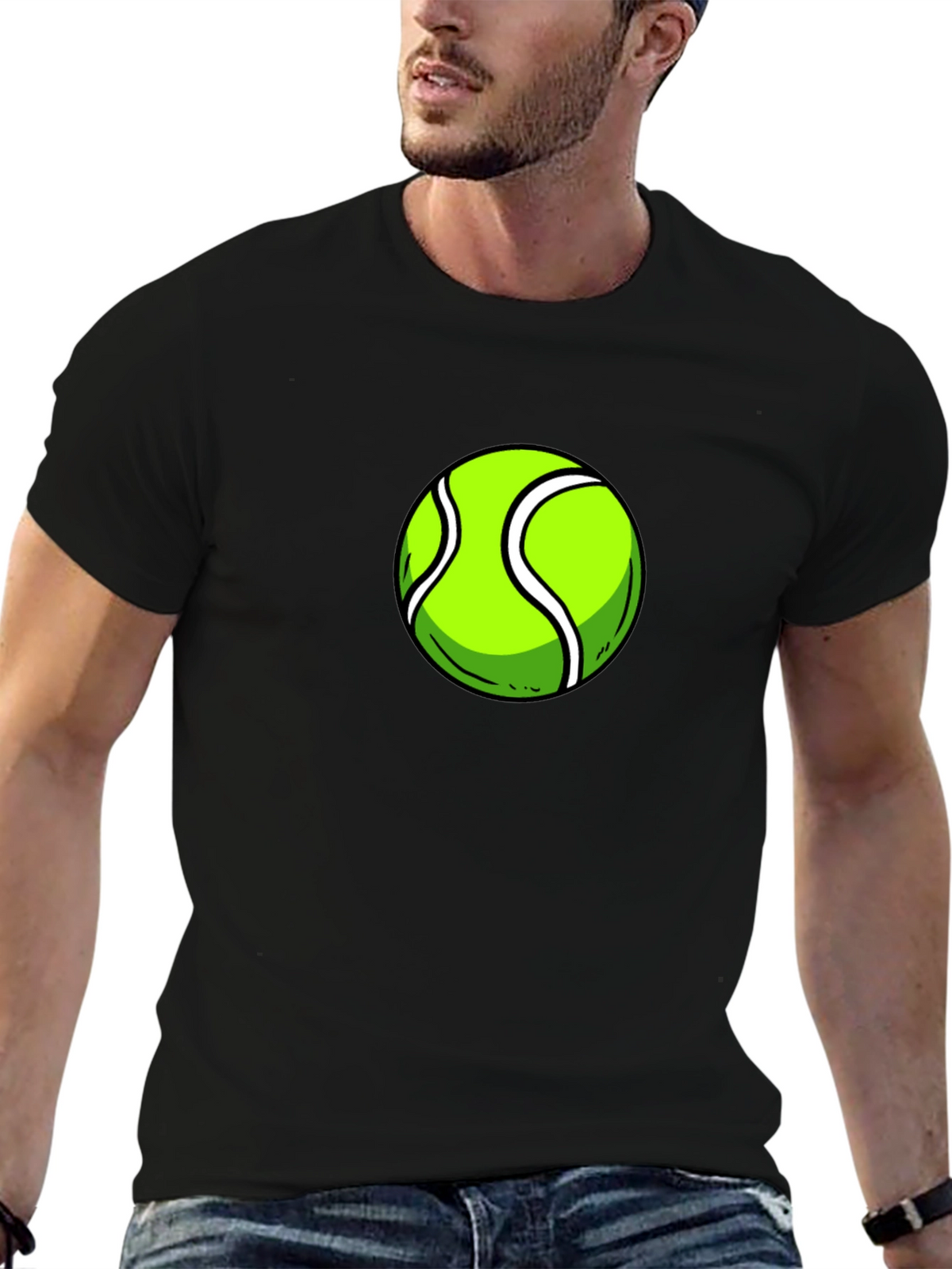 Tennis Ball Graphic Tee - Black Cotton T-Shirt