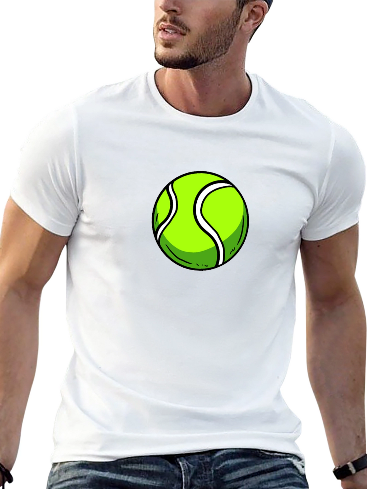 Tennis Ball Graphic Tee - Black Cotton T-Shirt