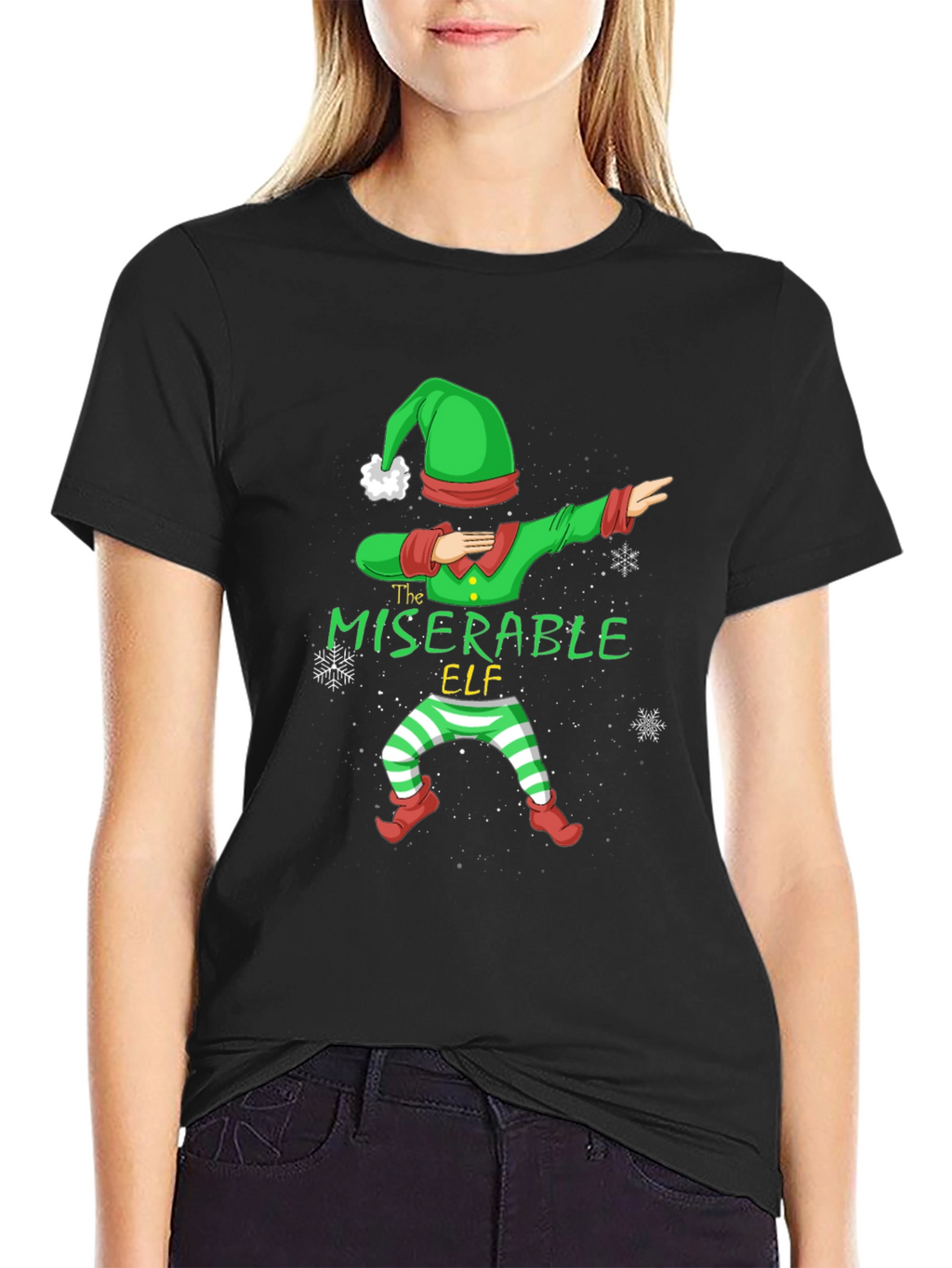 Miserable Elf Dabbing Graphic Tee - Holiday Humor