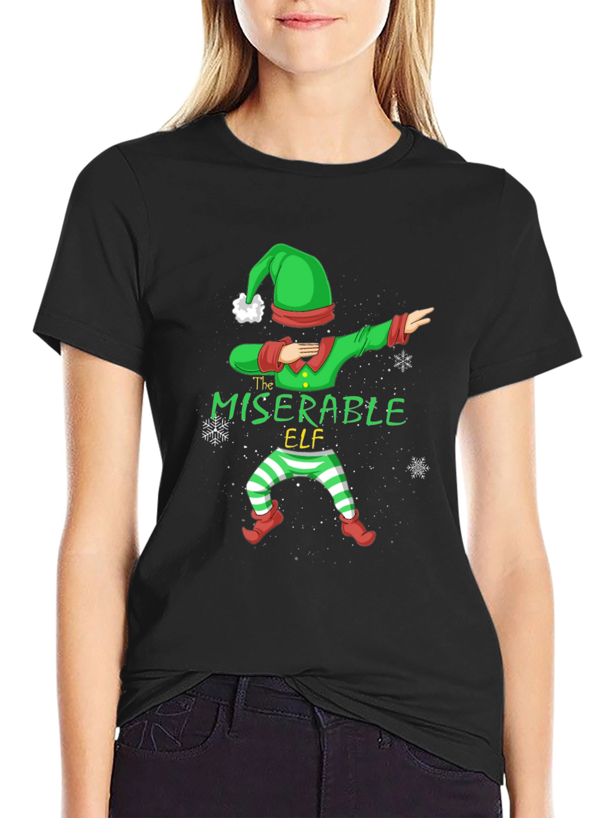 Miserable Elf Dabbing Graphic Tee - Holiday Humor