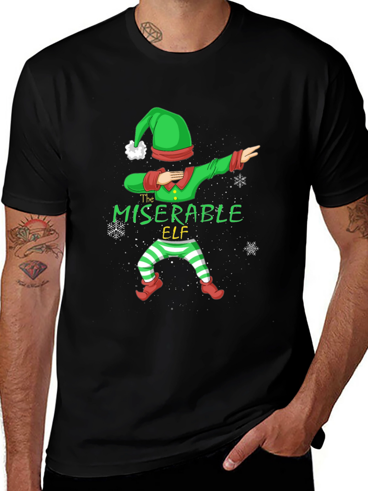 Miserable Elf Dabbing Graphic Tee - Holiday Humor
