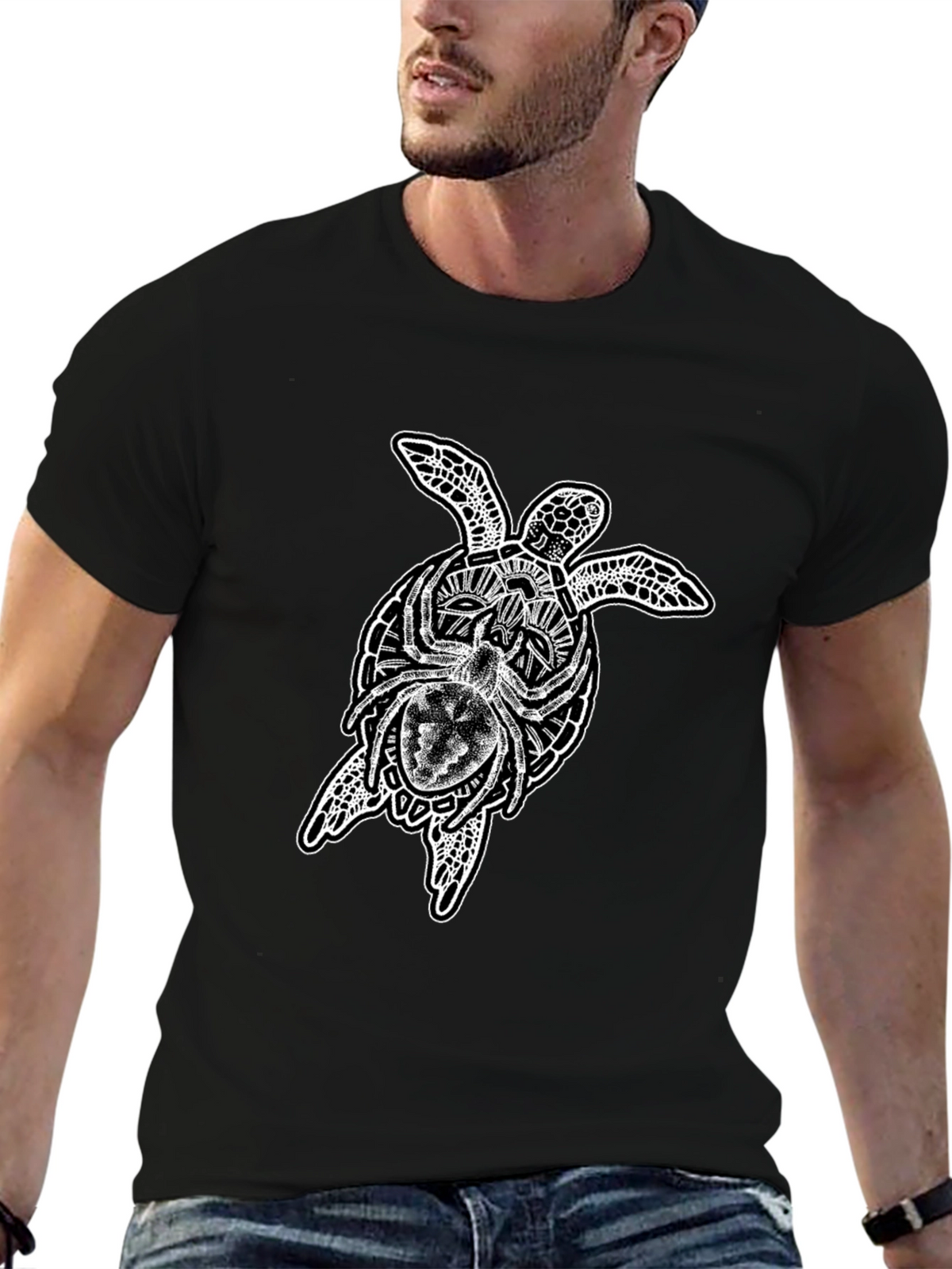 Turtle & Spider Graphic Tee - Mens Black T-Shirt