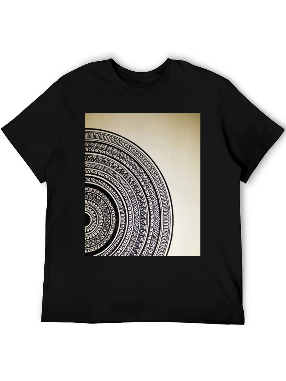 Geometric Mandala Graphic Tee - Stylish Black Cotton T-Shirt