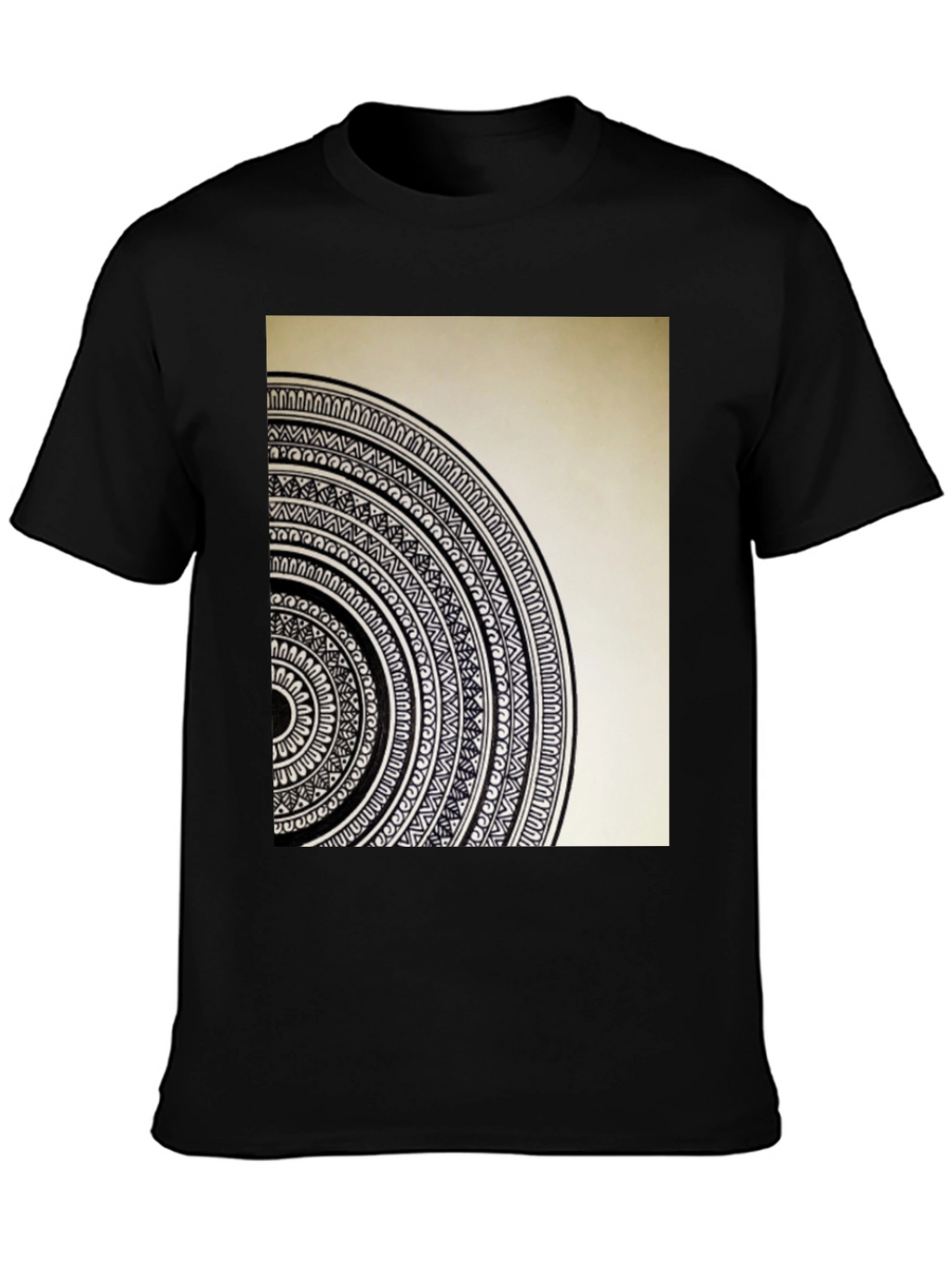 Geometric Mandala Graphic Tee - Stylish Black Cotton T-Shirt