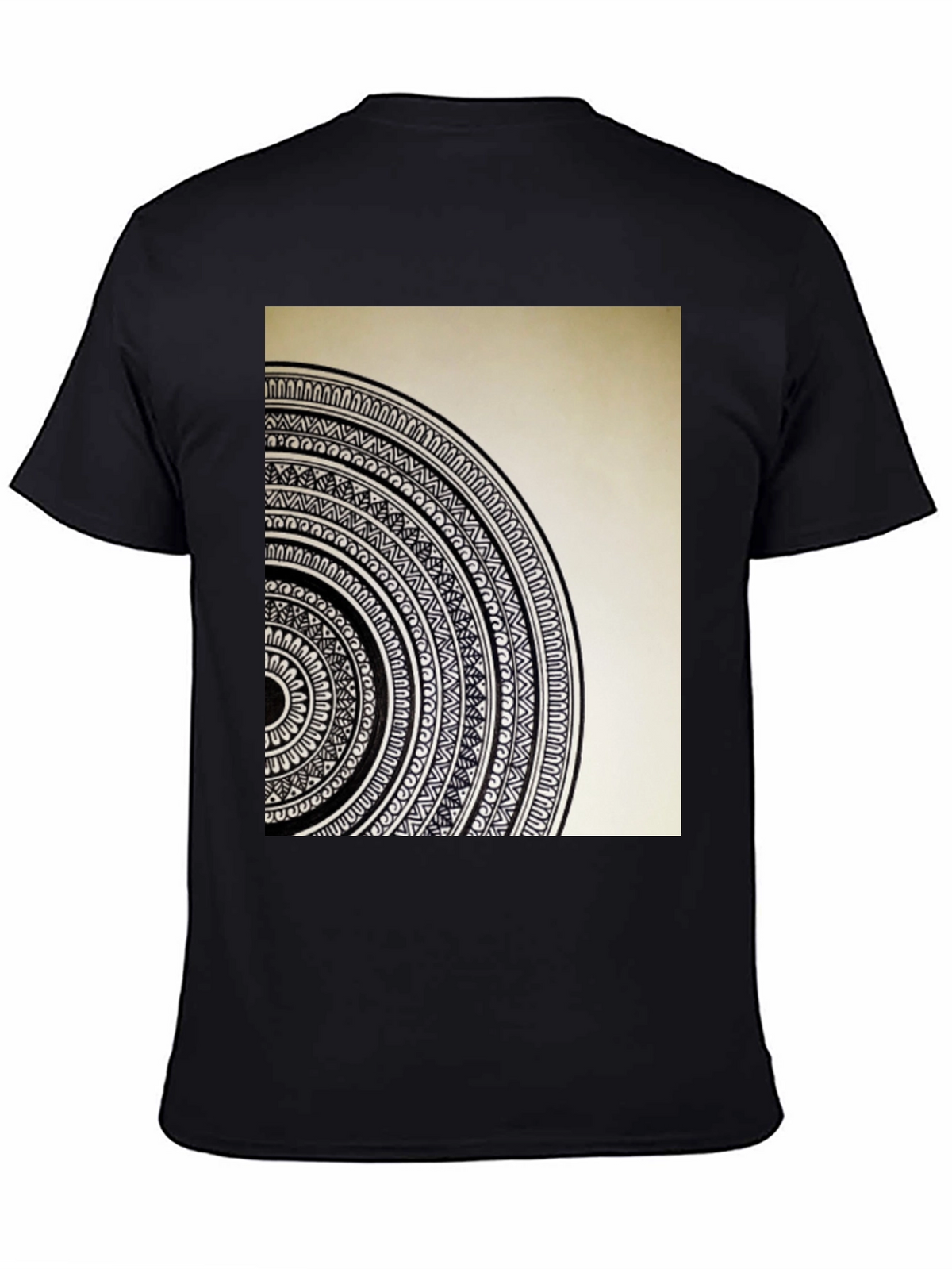 Geometric Mandala Graphic Tee - Stylish Black Cotton T-Shirt